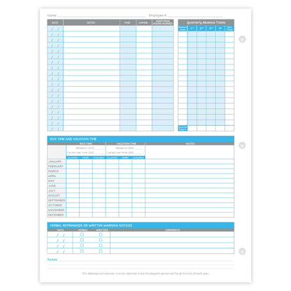 Blue Summit Supplies 50 Sheet Attendance Calendar, Employee 2026 Attendance Sheets for 3 Hole Binder, Convenient Tracker for Employee Attendance Record, Time Off, and Tardiness, 50 Pack