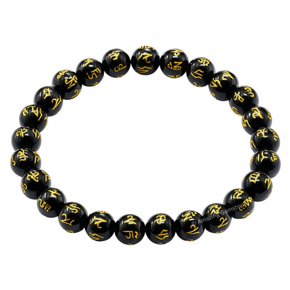 Amazing Gemstone Crystal Bracelet for Women Men's Gifts - Protection Healing Crystal Bracelet - 8mm Gemstone Beaded Stretchable Bracelet Pulseras Para Hombres Mujer Stocking Stuffers Mothers Day Gift (Black Agate (Om Mani Padme Hum))