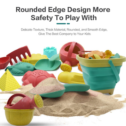 Beach Toys for Kids - Sand Toys Set Includes Collapsible Sand Bucket Shovel and Sand Rake Toy for Beach 12 PCS, Sandbox Toys Sandcastle Building Kit (A)