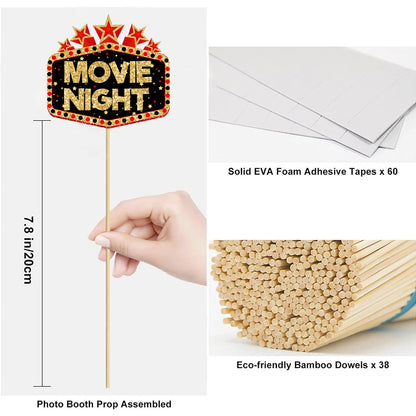 Movie Night Supplies Photo Booth Props Hollywood Photobooth Props for Movie Theater Themed Red Carpet Birthday Party Favors Supplies