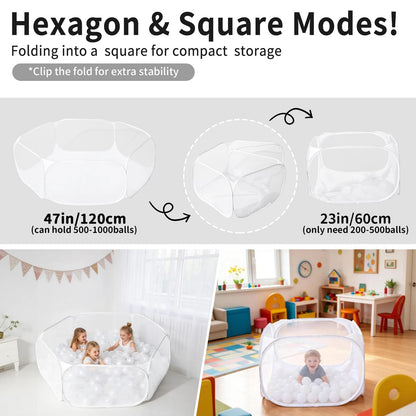 Kids Ball Pit, Large Pop Up Toddler Ball Pits 47inches Play Tent for Toddlers Girls Boys for Indoor&Outdoor Play Tent with Carry Tote, Balls Not Included (White)
