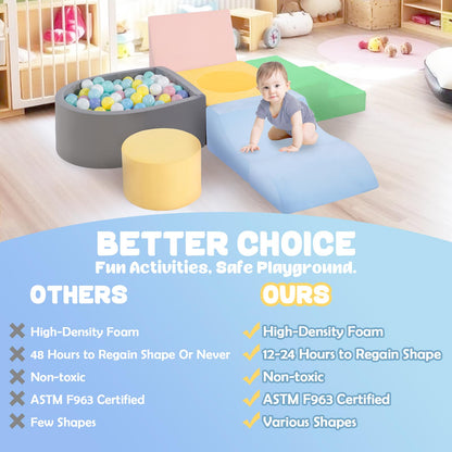 CAMELUS Climbing Toys for 1 Year Old, Foam Baby Climbing Blocks with Ball Pit for Toddlers, 6-Piece Soft Play Set, Indoor Climb Crawl Activity Play, Birthday (Balls not Included)