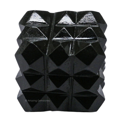 Amazing Gemstone Black Agate Crystal Cube with 54 Pyramid - 1" Mini Lemurian Pyramid Cube Figurine of Natural Stone Pyramid for Meditation, Reiki, Chakra Balancing Vastu Pooja and Crystal Grids