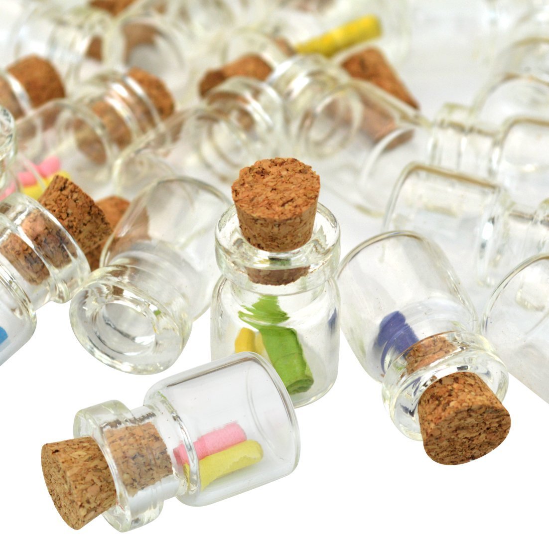 CTKcom 50pcs 0.5ml-extra Mini Tiny Clear Glass Jars Bottles with 50pcs Cork Stoppers and 50pcs Eye Screws, Glass Bottles for Decoration, Arts & Crafts, Projects, Party Favors