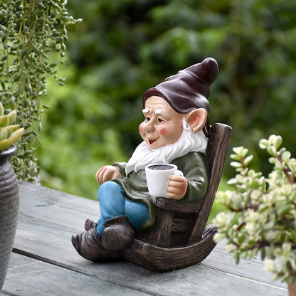 OwMell Gnome Statue for Garden, Drinking Gnome Figurine Ornament for Outdoor Patio Yard Lawn Decor 7" - Coffee