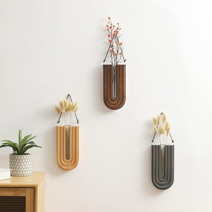 GRID FORTE Wood Wall Planter Indoor, Propagation Station, Wooden Hanging Vase for Dried Flowers, Plant Holder, Boho Wall Décor for Living Room Rainbow U Shape (Set of 3)