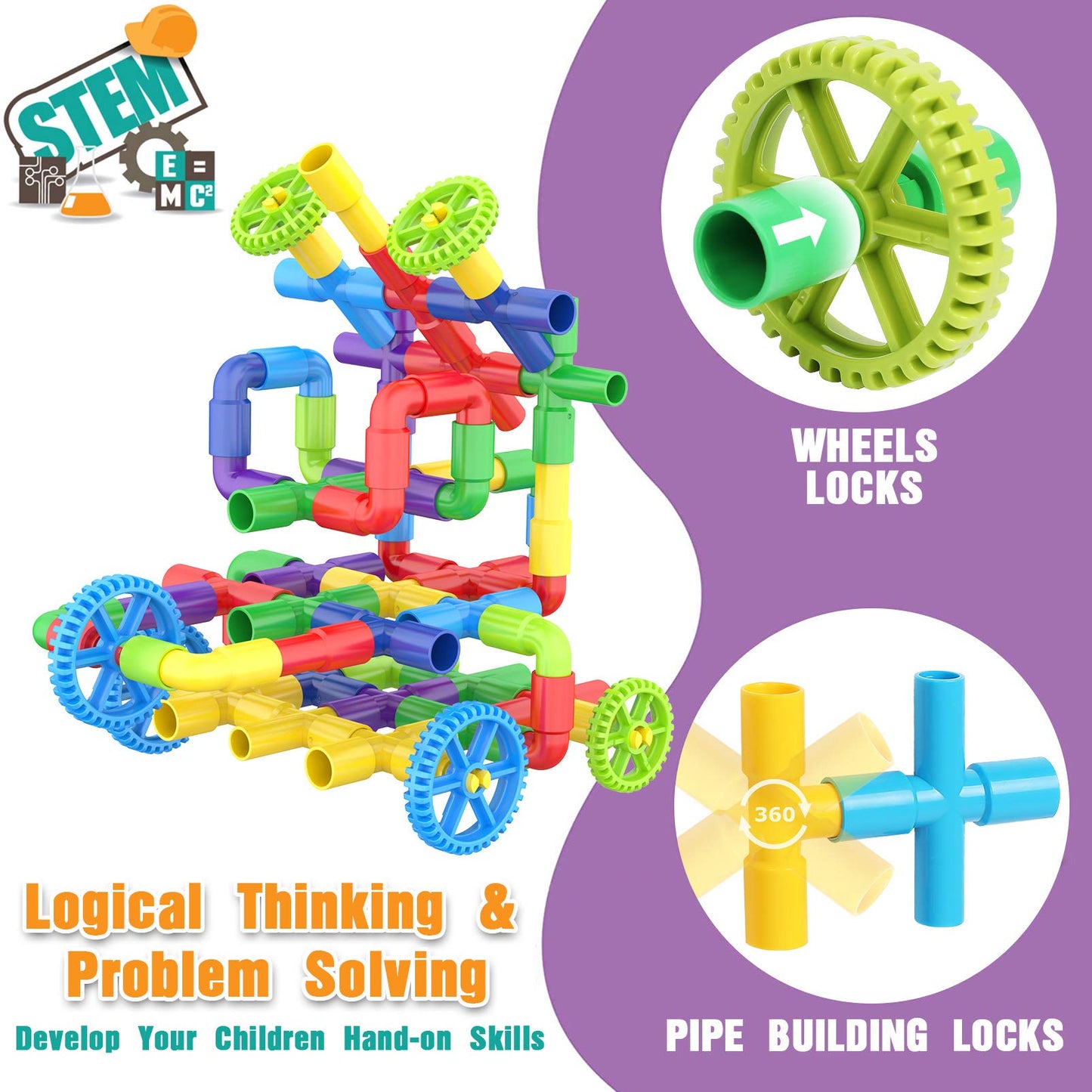 250PCS Pipe Tube Learning Toy for Toddlers, Educational STEM Bins for Classroom Preschool Building Toys, Montessori Interactive Autistic Sensory Toy, Xmas Birthday Gifts for All Ages Kids