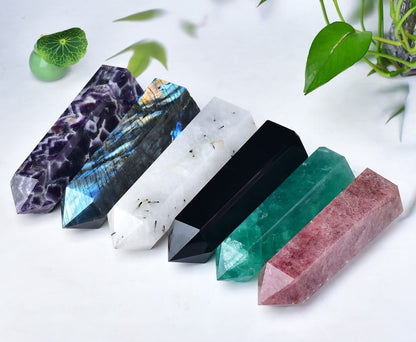 FZBHRO Large Labradorite Towers Crystal Point Obelisk 6 Faceted Healing Crystal Stone Wand for Meditation Gift 0.8-1.3 Pound