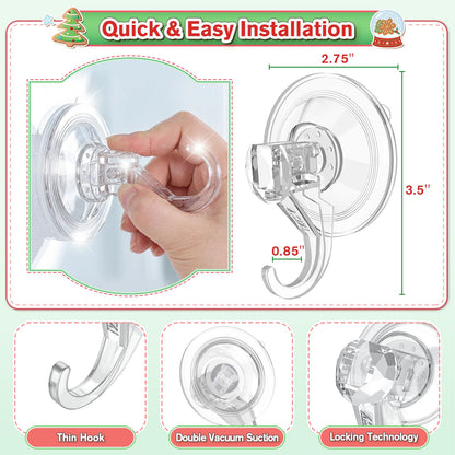 VIS'V Wreath Hanger, Large Suction Cup Wreath Hooks, Heavy Duty, 22 LB Capacity, Removable and Reusable, Clear, 2 Pcs