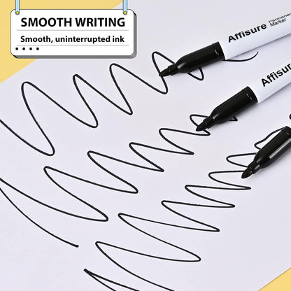 Affisure Permanent markers, 60 packs permanent markers bulk, quick drying in one second, waterproof, smooth, not easy to erase, durable, can be marked on glass, tiles and cloth, office supplies