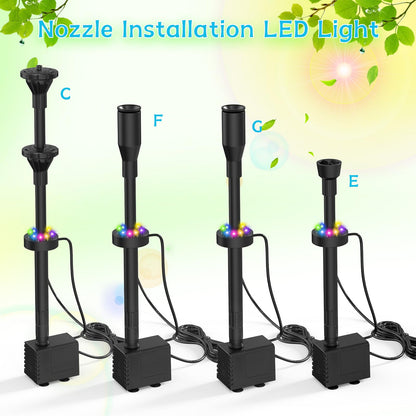 AMZtime 20W Solar Fountain Pump with 2500mAh Battery and 12 LED Lights, Solar Powered Water Pump for Bird Bath, Pond, Garden, Fish Tank, and Waterfall, Long Cord, Easy DIY Setup, 2026 Upgraded Version