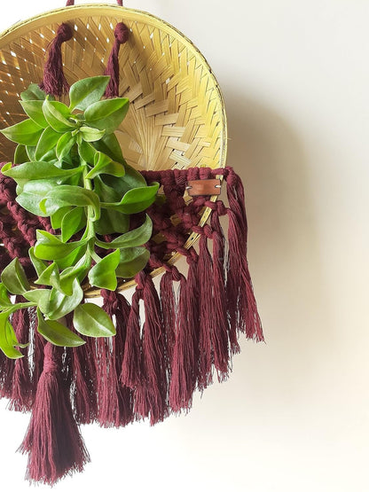 Macrame Plant Basket, Handmade, Burgundy