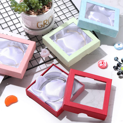 Tuanse 24 Pcs Jewelry Gift Boxes 3.5 x 3.5 x 0.8 inch Square Cardboard Jewelry Gift Boxes with clear Lids Small Gift Boxes Bulk for Ring Necklace Bracelet Earrings Display(Colorful)