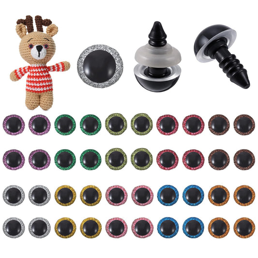 120Pcs 3D Glitter Safety Eyes for Amigurumi, 12mm Safety Eyes for Crocheting, Plastic Doll Eye with Washers in 10 Colors, Craft Supplies for Crochet Animals, Plush Toys & DIY Stuffed Animal Making