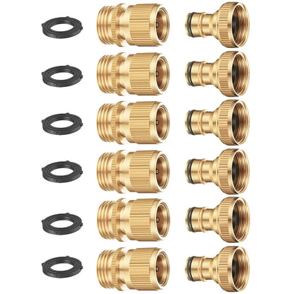 BoArt Garden Hose Quick Connector Set, Solid Brass 3/4 Inch Water Fitings Thread Easy Connect No-Leak Male Female 6 Sets