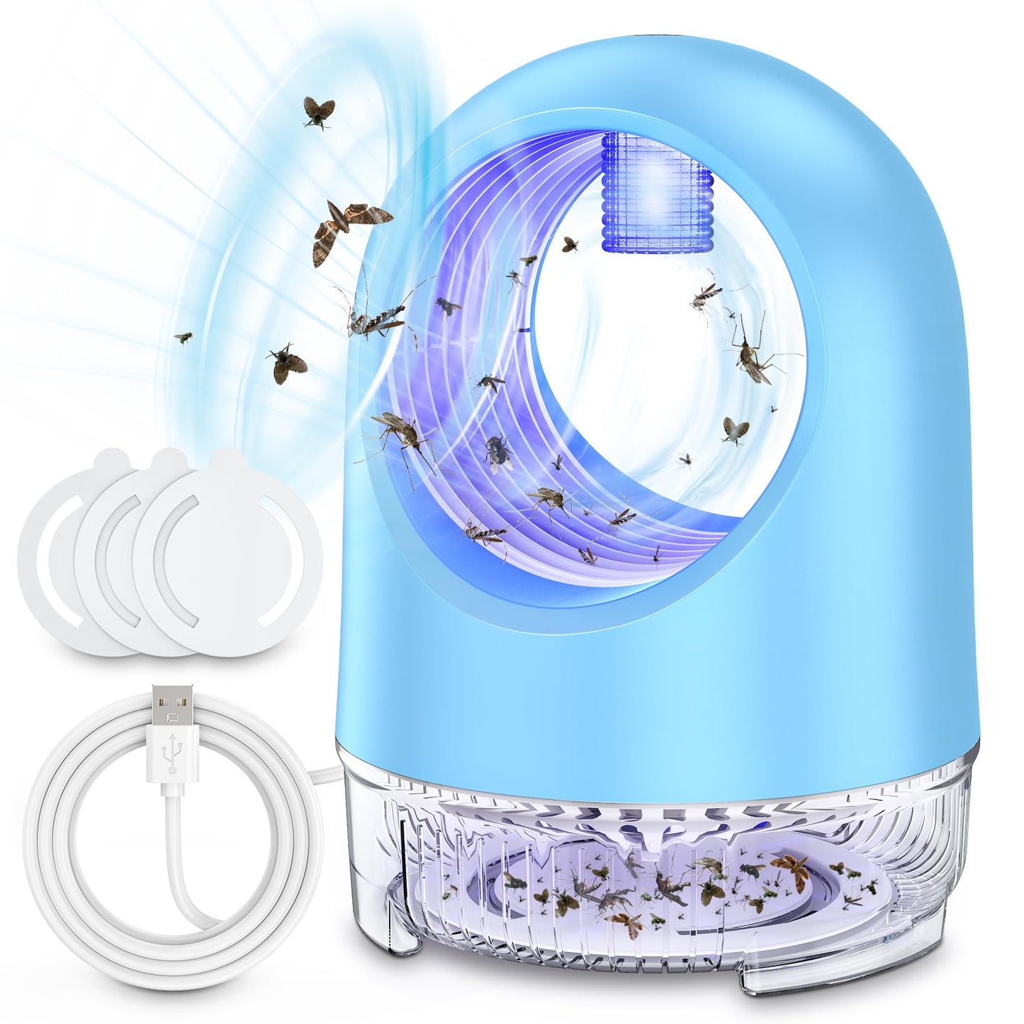 Fruit Fly Traps for Indoors, Electric Fan Powered Bug Catcher, Reusable Gnat Killer for Home Kitchen with Sticky Cartridges for Mosquitoes & Moths