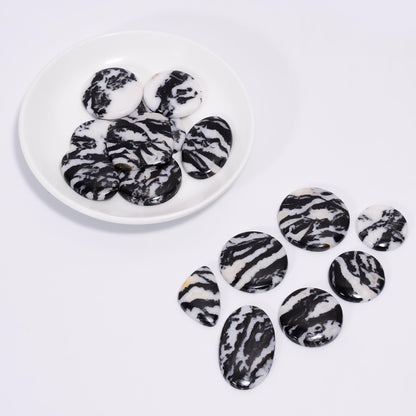 Natural Zebra JasperGemstone- Healing Crystals for DIY Jewelry Making -Loose Natural Cabochon -Perfect for Crafting Unique Jewelry Designs -Gift for Her, Mother and Wife (5 pcs, 25-35 mm)