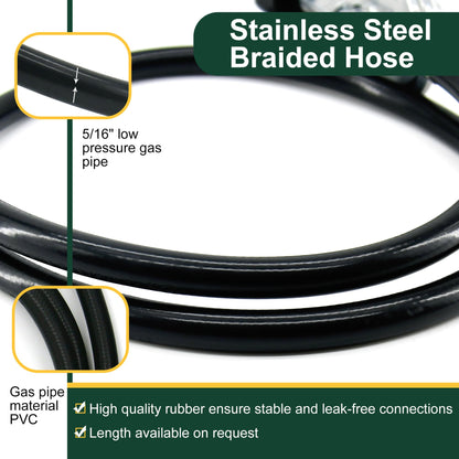 Rixordd 4 Feet Propane Regulator Hose with Gauge - QCC1 Connection for LP Gas Grill, Heater, and Fire Pit Table - 3/8" Female Flare Nut