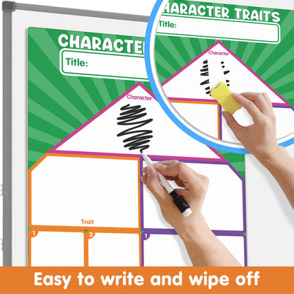 Auchq Versatile Magnetic Literature Teaching Charts, Dry Erase Handwriting Paper for Classroom Whiteboard, ELA Anchor Chart for Preschool Elementary Classroom Must Haves.