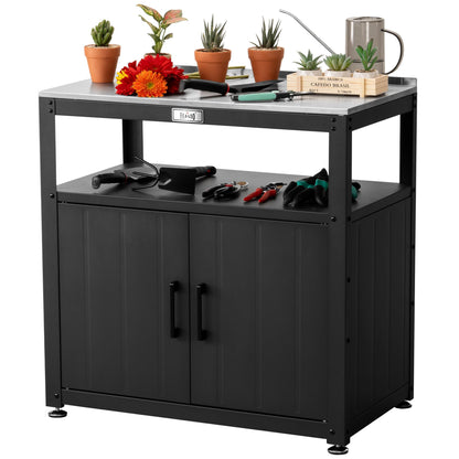 Feasto Garden Potting Bench with Storage, Outdoor Potting Table & Garden Work Bench for Plants, Horticulture, Outdoor Potting Station with Stainless Steel Tabletop, Outdoor Work Table