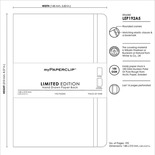 myPAPERCLIP Limited Edition A5 Plain Notebook | 192 Pages, 100 GSM, Soft Cover, A5 (5.83 × 8.27 in) | Flat Lay | Bookmark & Elastic Closure | Amethyst