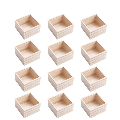 CALPALMY (12 Pack 4'' x 4'' Rustic Wooden Box Storage Organizer Unfinished Small Craft Wooden Box for Collectibles Home Venue Decor Succulents