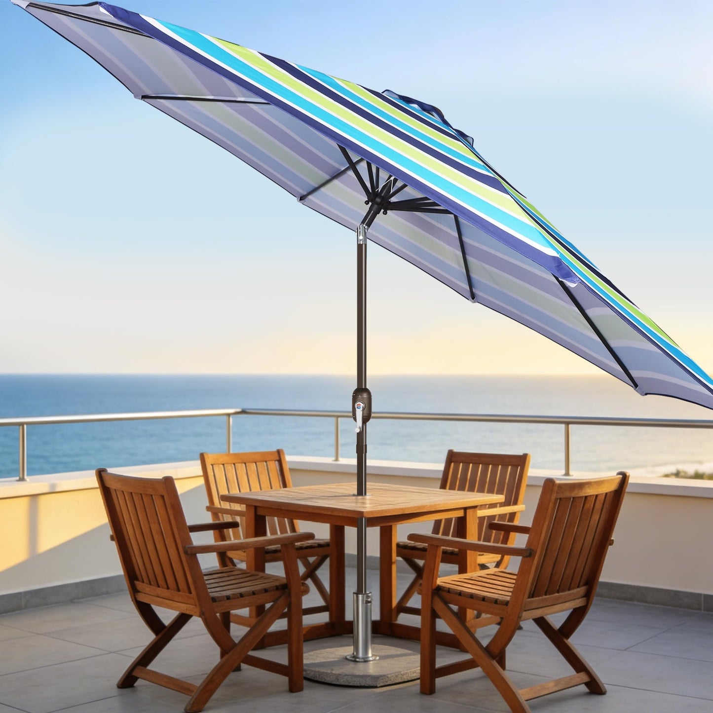 Blissun 10FT Patio Umbrella, Outdoor Table Umbrella, Yard Umbrella, Market Umbrella with 8 Sturdy Ribs, Push Button Tilt and Crank, Blue & Green