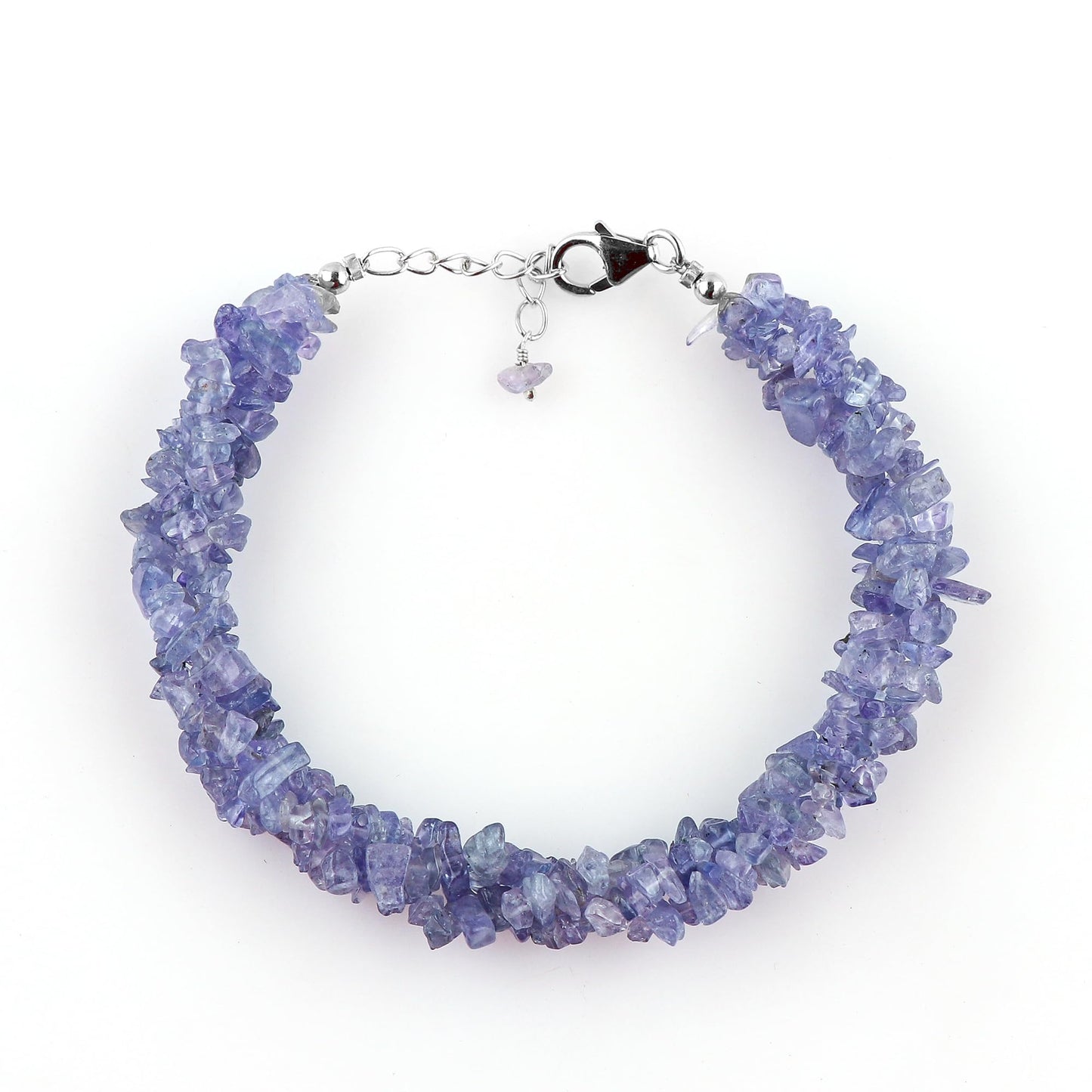 CRYSTALIS Natural Tanzanite Beads Braided Rope Bracelet, Chips Nuggets Beaded Gemstones, Chakra Healing Stones, Gift Giving Womens Jewelry, 925 Sterling Silver Bracelet 8 inch