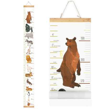 Mibote Baby Growth Height Chart Handing Ruler Wall Decor for Kids, Canvas Removable Height Growth Chart 79" x 7.9" (Animal)