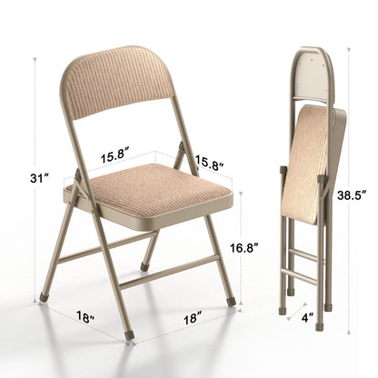 Nazhura 4 Pack Folding Chairs, Fabric Dining Chair Set with Padded Cushion and Back, Indoor Outdoo Seat for Home Office Events Wedding Party (Oatmeal Strip Fabric Seating)
