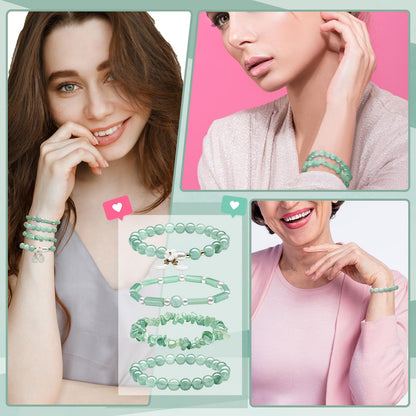 Landical 4 Pcs Jade Bracelet for Women Good Luck Wealth Green Aventurine Bracelet 8 mm Stretch Dongling Jade Beaded Spiritual Gift