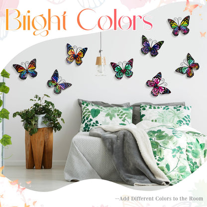 Jetec 8 Pcs Metal Butterfly Wall Decor 6.5 Inch Outdoor Butterflies Wall Art Sculpture 3D Butterfly Hanging Decoration for Spring Outside Fence Garden Yard Home Patio Balcony(Cute Style)