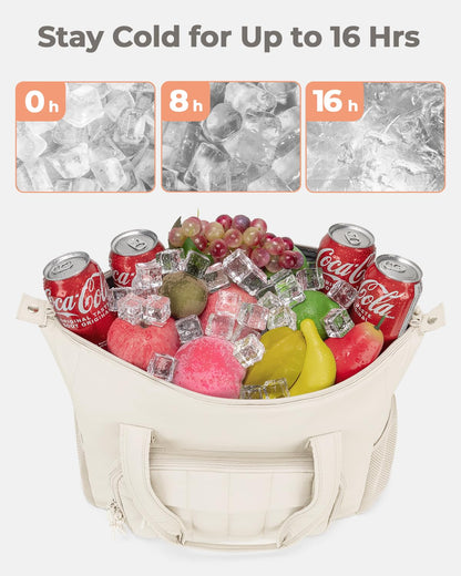 Puffer Cooler Bag 35 Cans Insulated Soft Cooler for Women Lightweight Ice Chest Leakproof & Portable Lunch Coolers for Picnic, Beach, Camping, Work, Travel, Trip (Beige)