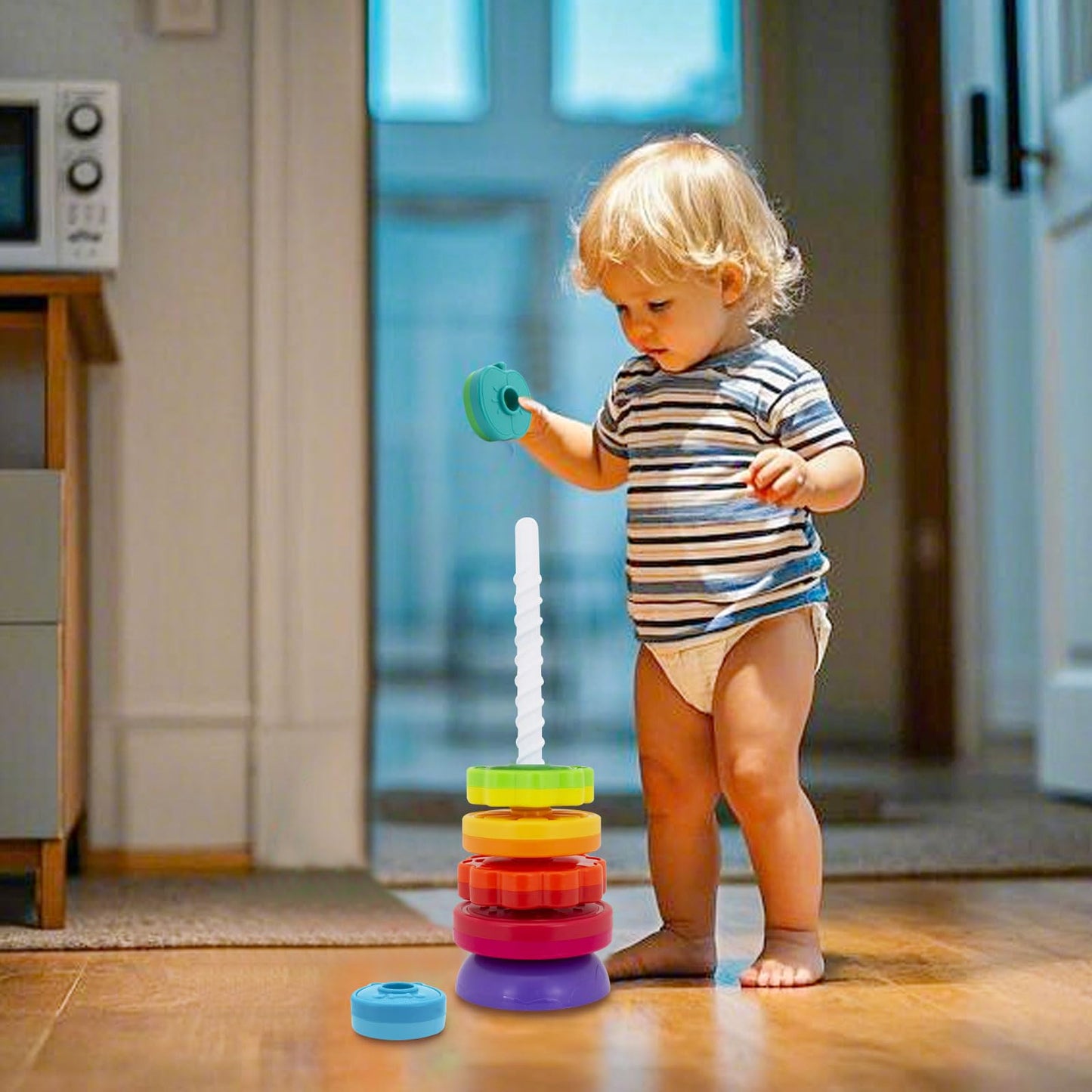 PracticeJQDEN Montessori Toys for 1+ Year Old, Educational Stacking Spinning Baby Toys, Learning Toys Sensory Toys for Toddlers 1-3, Christmas Birthday Easter Gift for Babies 12-18 Months