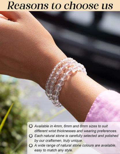 Landorilo Beaded Bracelet for Men Women, 6mm Natural Stone Clear Quartz Healing Crystal Stretch Bracelets, Ideal Christmas Birthday Jewelry Gifts with Energy Card，Replacement Beads Included