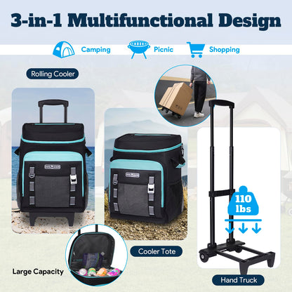 INSMEER Cooler with Wheels and Handle, 80 Cans/50L, Portable Rolling Coolers (Black)