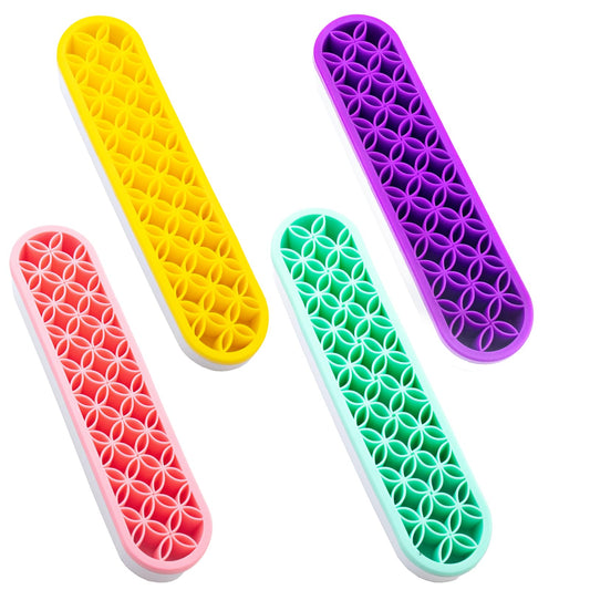 QUYLIXX 4 Pcs Silicone Makeup Brush Holder Stand Multipurpose Cosmetic Travel Storage Box Painting Pen Brush Organizer Desktop Makeup Brush Drying Rack for Brush, Eyeliner Pencil Art (Multicolored)
