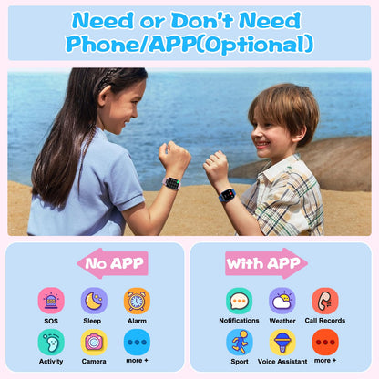 Smart Watch for Kids, 1.85" Fitness Tracker with Heart Rate, Sleep Monitor, IP68 Waterproof Smartwatches with Video Music, Pedometer, Game, NO APP/Phone, Gift for Boys Girls. (Classic, Pink)