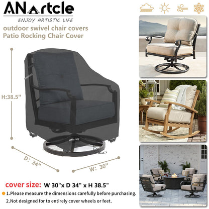 ANartcle Swivel Patio Chair Covers 2 Pack,Waterproof Heavy Duty Outdoor Chair Covers,Patio Swivel Chair Covers for Outdoor Furniture (30 W x 34 D x 38.5 H inches) Black.