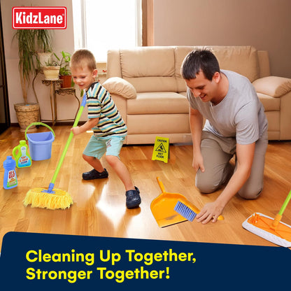 Kidzlane Kids Cleaning Toy Set - Toddler Cleaning Set with Realistic Broom, Mop, and Dustpan with Wet Floor Sign and Cleaning Tools - Kids Broom Set for Ages 3 and Up - Fun Playtime for Boys and Girls