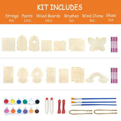 Crafts for Kids Ages 4-8 - 4 Pack DIY Bird House Wind Chime Kit - Build and Paint Birdhouses Wooden Arts Kits Easter Basket Stuffers Gifts for Girls Kids Boys Toddlers Ages 3-5 4-6 6-8 8-12