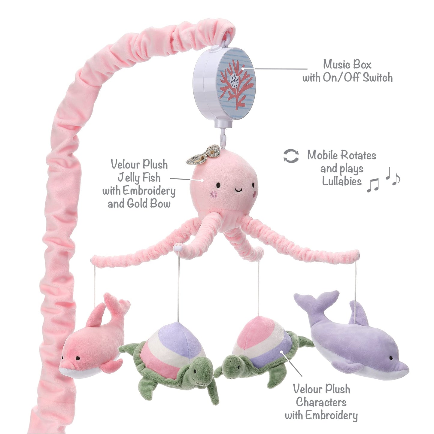 Lambs & Ivy Sea Dreams Dolphin/Turtle Musical Baby Crib Mobile Soother Toy