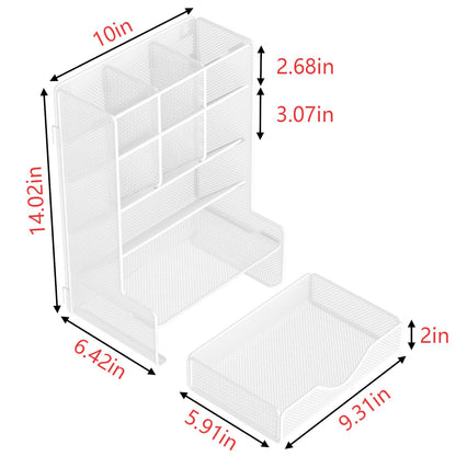 BOHDK Pen Organizer for Desk, Multi-Functional Desk Organizer, Wall Mount Pen Holder with Drawer for School, Office, Home, Art Supplies, White