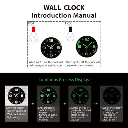 Warminn Wall Clock 12 inch Battery Operated Silent Non-Ticking Glow in The Dark Clocks Analog Small Digital Night Light Up Neon Outdoor Clocks for Living Room Bedroom Kitchen Bathroom Home Decor
