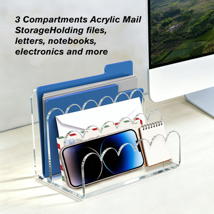 Cryozeo Clear Acrylic Mail Organizer,3 Compartments Letter Holder for Desk, Vertical Acrylic Mail Sorter, Desk Organizer for Letters, Envelope, Bills, Stationery