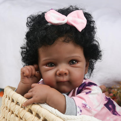 WOOROY Realistic Reborn Baby Doll Black Girl – 18 Inch African American Newborn Baby with Soft Body, Lifelike Handmade Real Life Adorable Gift with Accessories for Kids Age 3+