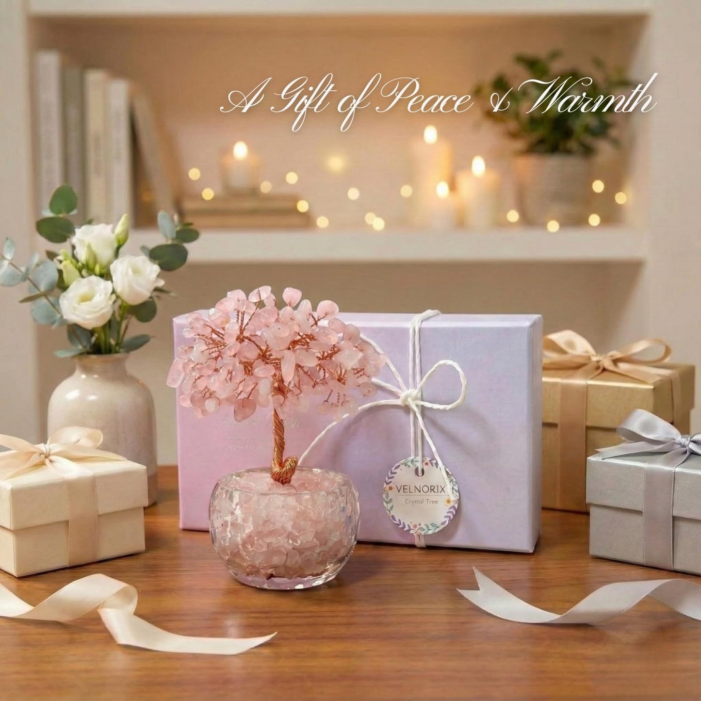 VELNORIX Rose Quartz Crystal Tree of Life - Natural Gemstone Feng Shui Bonsai - Healing Crystals Decor for Home Office, Attract Love & Relationships - Spiritual Gifts for Women (Pink)