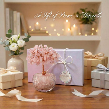 VELNORIX Rose Quartz Crystal Tree of Life - Natural Gemstone Feng Shui Bonsai - Healing Crystals Decor for Home Office, Attract Love & Relationships - Spiritual Gifts for Women (Pink)