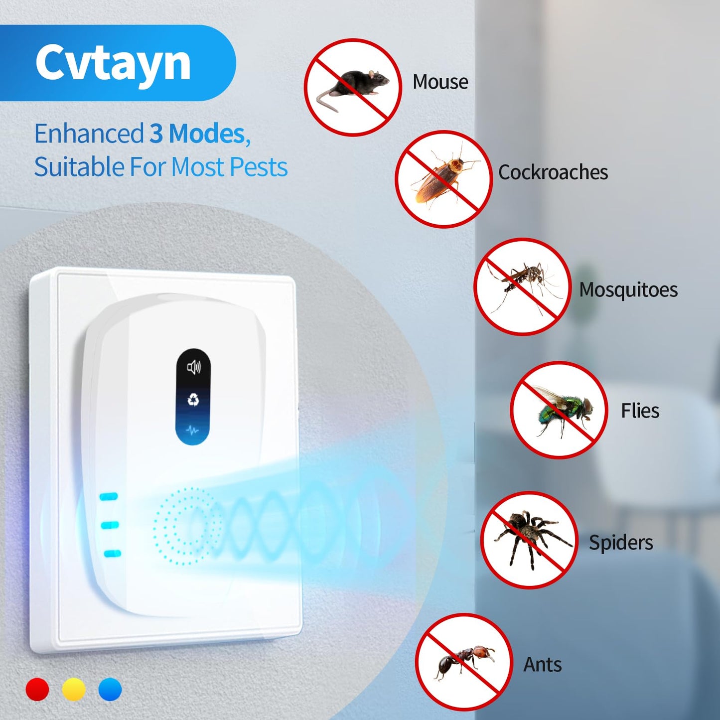 2026 Cvtayn Upgraded Ultrasonic Pest Repellent Indoor Repeller, Mouse Traps, Repellent Roach, Mouse, Bugs, Mosquito, Mice, Spider, Ant, Rodent Repellent Ultrasonic Plug in, 3 Mode Switching, 10 Packs