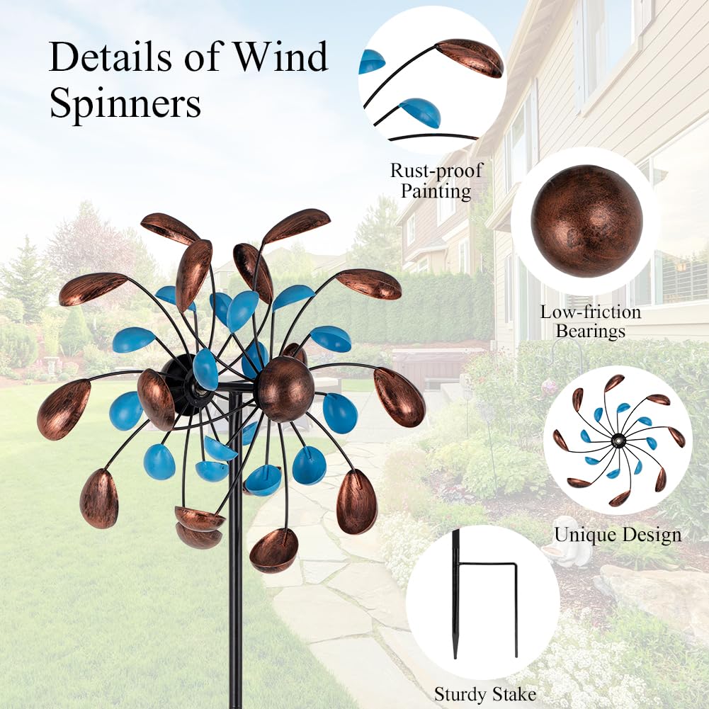 Sunnylight Wind Spinner Outdoor, Wind Sculpture Spinner with Metal Stake, Yard Art Decor for Patio, Lawn & Garden 13 * 57 inches